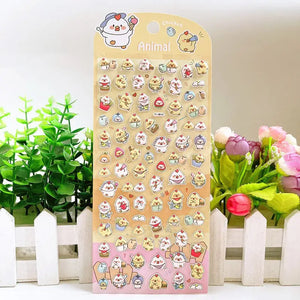Mini Animal cute kawaii sticker sheet with tiny chick and other cartoon character designs, perfect for DIY phone case decoration.