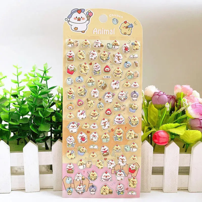 Mini Animal cute kawaii sticker sheet with tiny chick and other cartoon character designs, perfect for DIY phone case decoration.