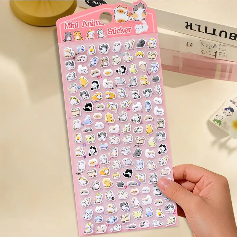 Mini Animal" cute kawaii sticker sheet with tiny multi-breed animal designs (cat, dog, rabbit, etc.), perfect for DIY phone case decoration.