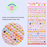 Product display of mini animal themed 3D puffy sticker sheet, including material (PVC/epoxy resin) and packaging size, cute kawaii stickers for DIY phone case and planner decoration
