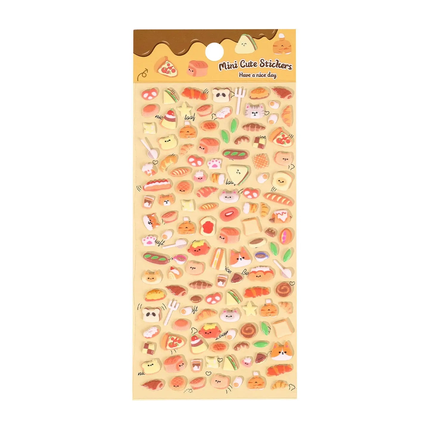 Mini cute kawaii sticker sheet with bread, pastry, and cute animal designs, perfect for DIY phone case and craft decoration.