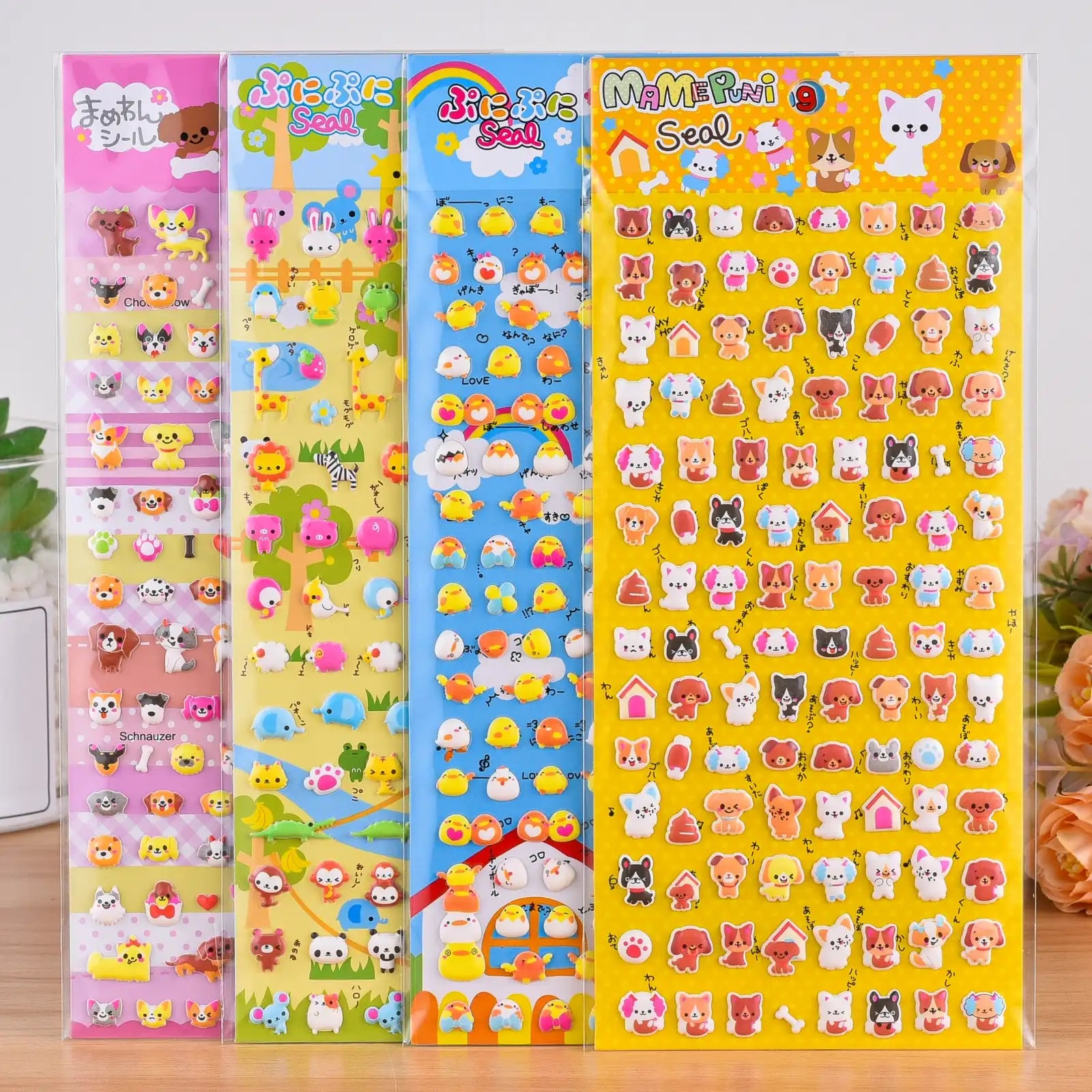 Collection of 3D puffy sticker sheets with cute pet (dog, cat, rabbit) and animal designs, self-adhesive PVC epoxy stickers for DIY crafts
