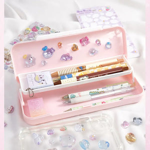 Decorative display of 3D pet crystal stickers used for stationery and phone case DIY, featuring cute ghost and animal designs with holographic effects