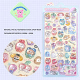 Product display of pink pet themed 3D crystal puffy sticker sheet, including material (PVC/epoxy resin) and packaging size (200mm×95mm), cute kawaii bunny and dog stickers for planner and DIY craft decoration
