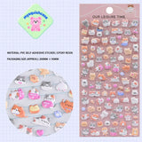 Plush bubble sticker sheet with cute cat patterns (calico, tabby, etc.), pink background, PVC self-adhesive, size 200×95mm	