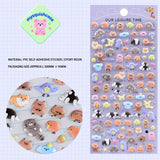Plush bubble sticker sheet with cute forest animal patterns (bear, raccoon, panda), purple background, PVC self-adhesive, size 200×95mm