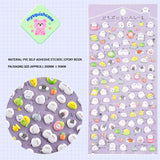 Puchipuni Life Seal 3D plush bubble sticker sheet with cute food patterns (sushi, strawberry, milk), purple background, PVC self-adhesive, size 200×95mm	