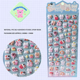 Product display of "Sweet Kitty" themed 3D puffy sticker sheet, including material (PVC/epoxy resin) and packaging size (200mm×95mm), cute kawaii stickers for planner decoration
