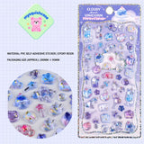 Product display of "Cloudy love UNICORN" themed 3D crystal puffy sticker sheet, including material (PVC/epoxy resin) and packaging size (200mm×95mm), cute kawaii stickers for planner decoration
