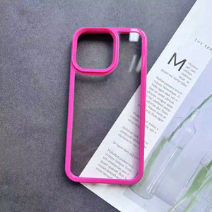 A hand holding a white-rimmed protective phone case base, a clean canvas for DIY resin sticker decoration.